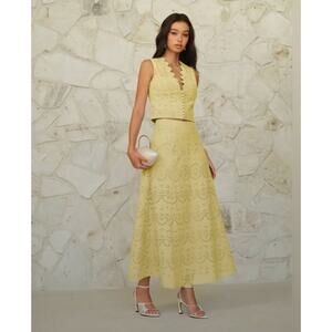NWT Commense Eyelet Pattern Maxi Skirt Yellow Sz L